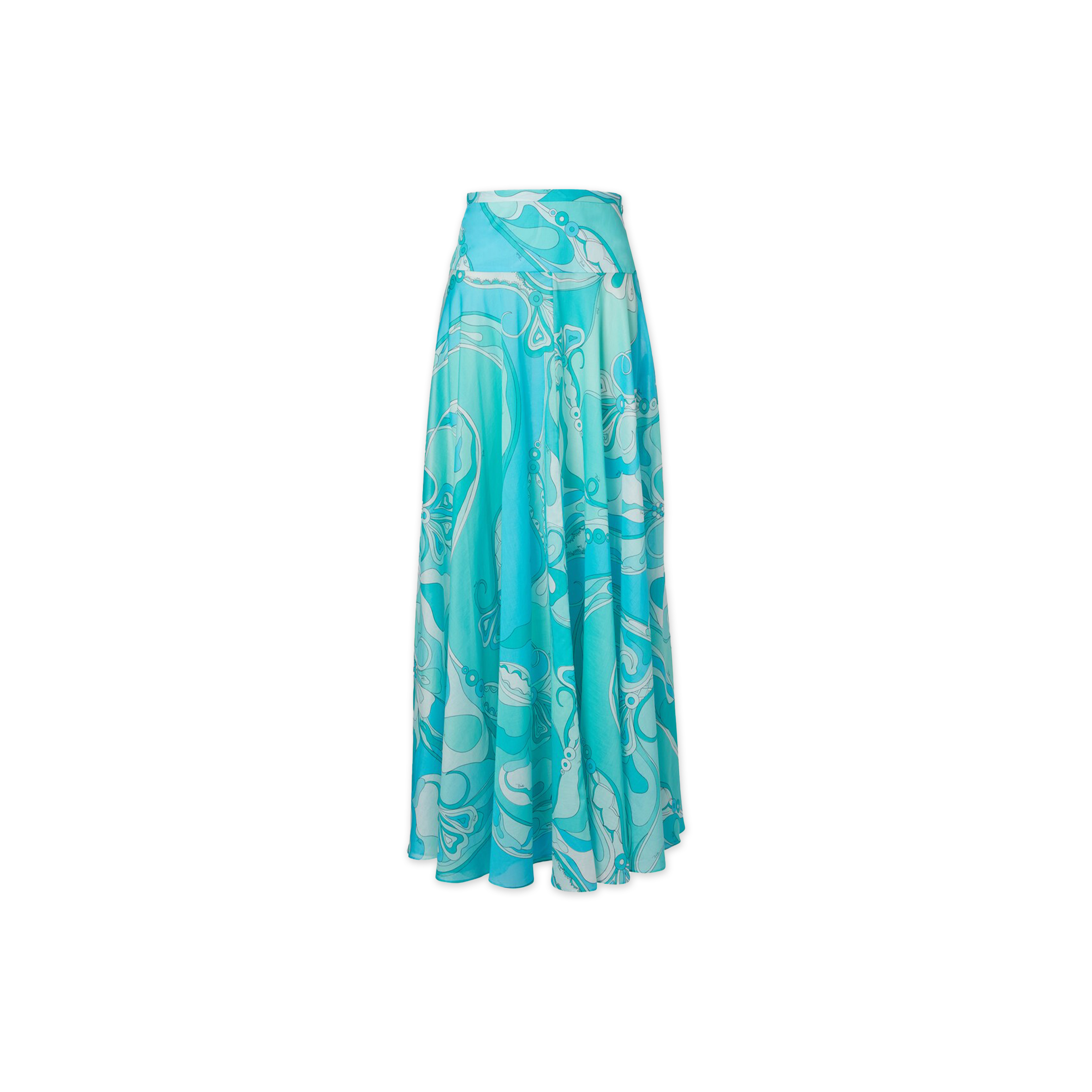 PUCCI ORCHIDEE HIGH-RISE COTTON MAXI SKIRT IN BLUE
